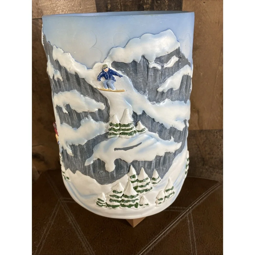 Christmas Wastebasket‎ Hand-Painted Skiing Mountains Indoor Trash Can Resin